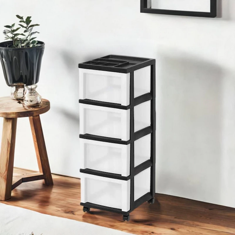 IRIS Black 4-Drawer Medium Cart With Organizer Top