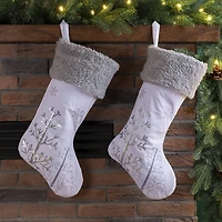 Glitzhome® 21" White Fleece with Christmas Tree & Snowflake Stocking, 2ct.