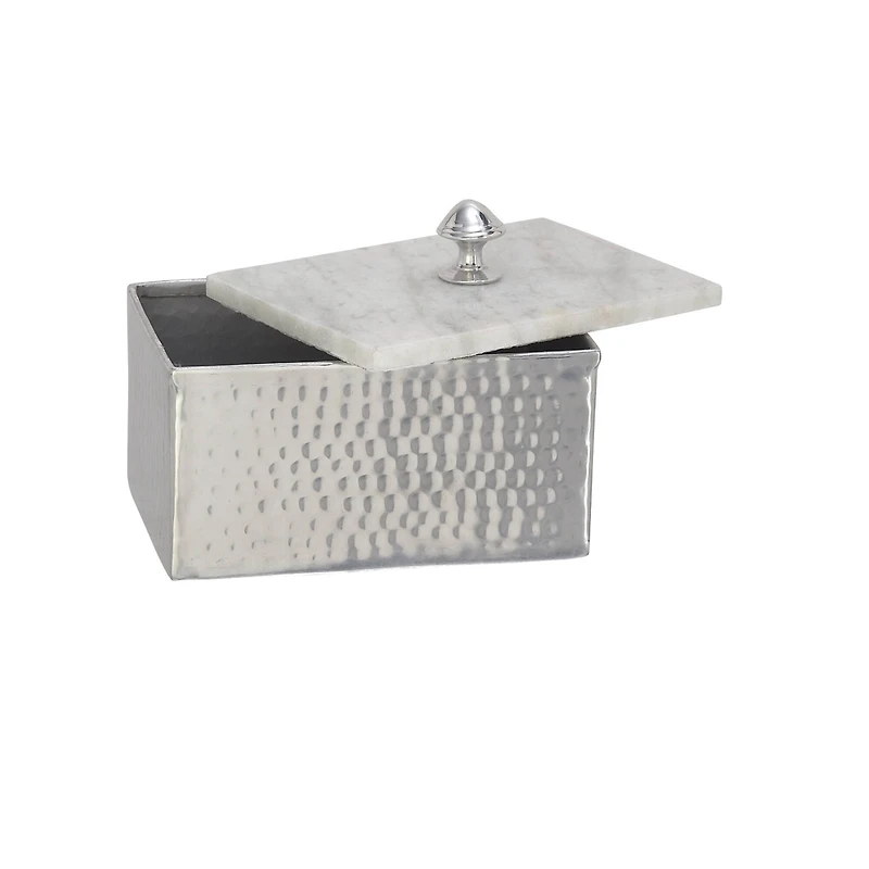 Gray Rectangular Aluminum Jewelry Box with Stoneware Lid
