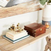 7" Gold Brass Sextant Compass with Decorative Wood Box