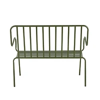 44.25" Green Metal Slatted Outdoor Bench with Curved Armrests