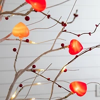 6ft. Pre-Lit Artificial Valentine's Day Twig Tree with 96 Heart Shaped LED Lights and Red Berries