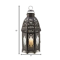 12" Black Lattice Moroccan Style Candle Lantern