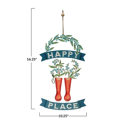 Hello Honey® Farmhouse Metal Boots & Flowers Hanging Wall Art