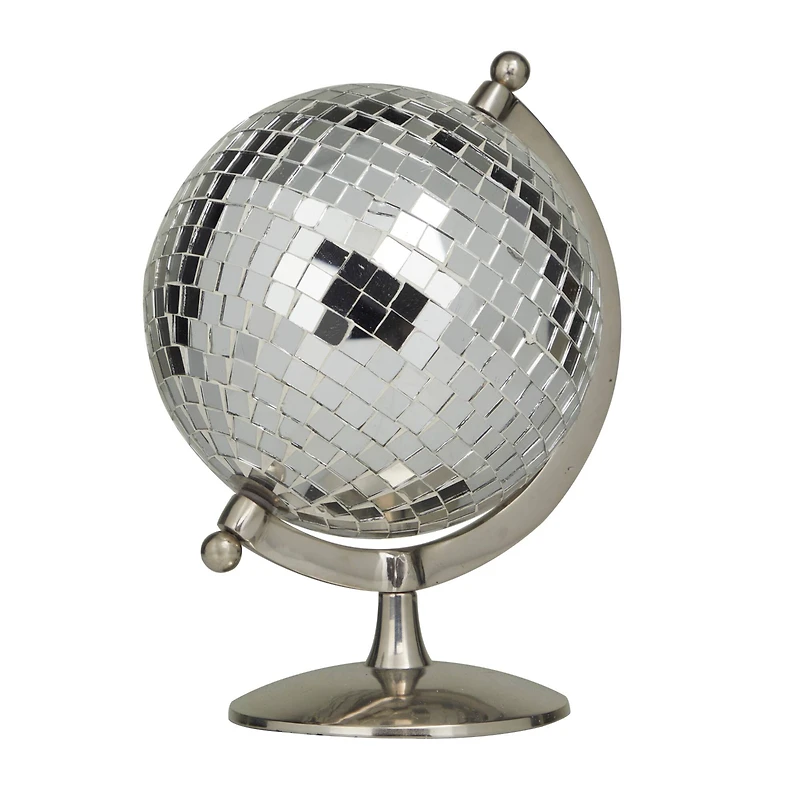 The Novogratz Silver Stainless Steel Glam Globe, 8" x 7" x 10"