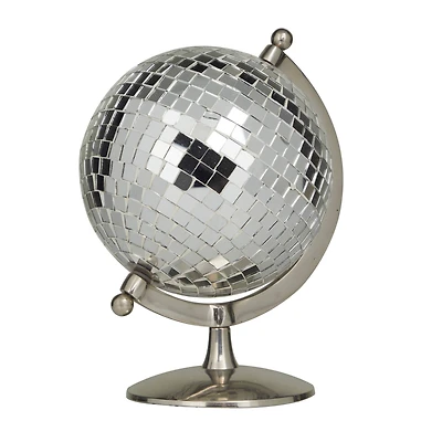 The Novogratz Silver Stainless Steel Glam Globe, 8" x 7" x 10"