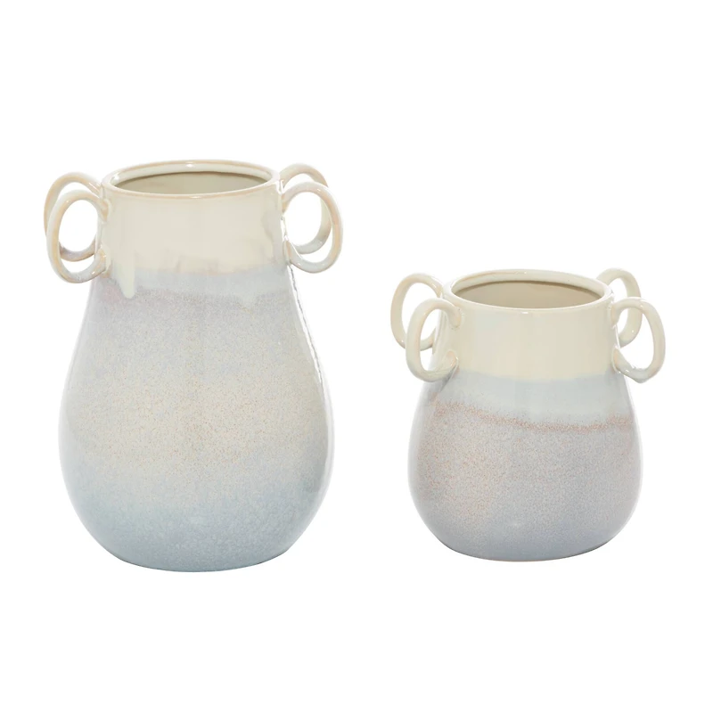 Set of 2 White Ceramic Farmhouse Vase, 12" x 10" x 9"