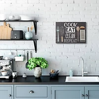 Stupell Industries Cook Eat Clean Humorous Quote Rustic Kitchenware Canvas Wall Art