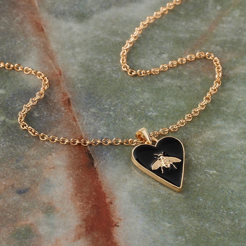 Gold & Black Heart Bee Pendant by Bead Landing™