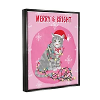 Stupell Industries Merry & Bright Christmas Cat Framed Floater Canvas Wall Art