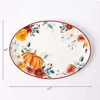 14" Pumpkin & Fall Florals Oval Platter by Ashland®