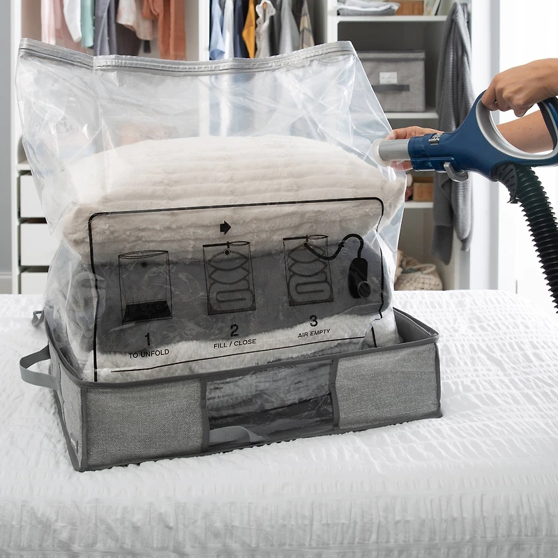 Simplify Heather Gray 2-in-1 Under The Bed Vacuum Storage Bag & Tote