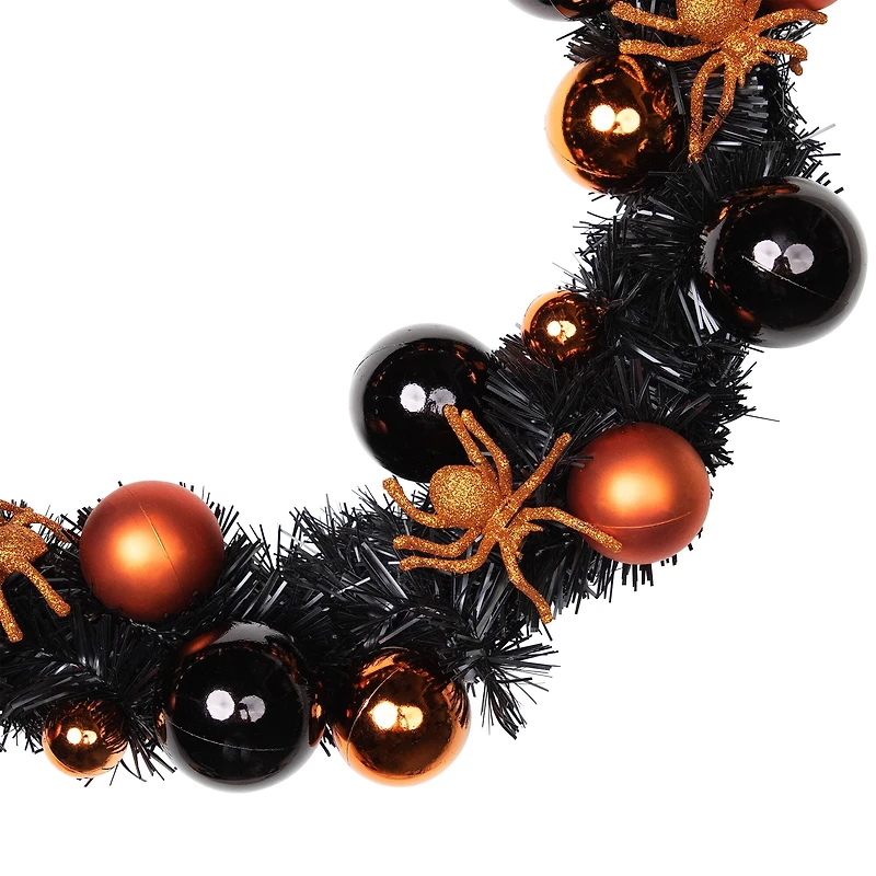 18'' Unlit Orange Spiders and Ornaments Halloween Wreath