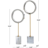 Silver Glass Geometric Round Hoop Sculpture Set