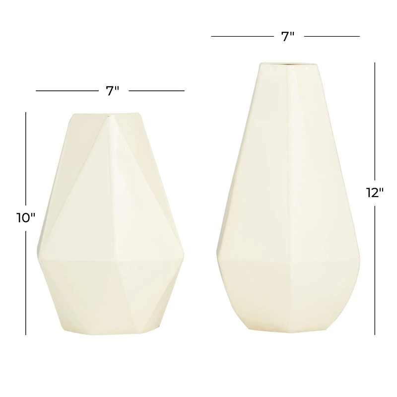 CosmoLiving by Cosmopolitan Cream Iron Contemporary Vase, 12" x 10"
