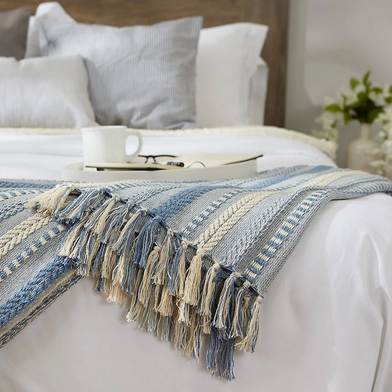DII® Stonewash Blue Braided Stripe Throw