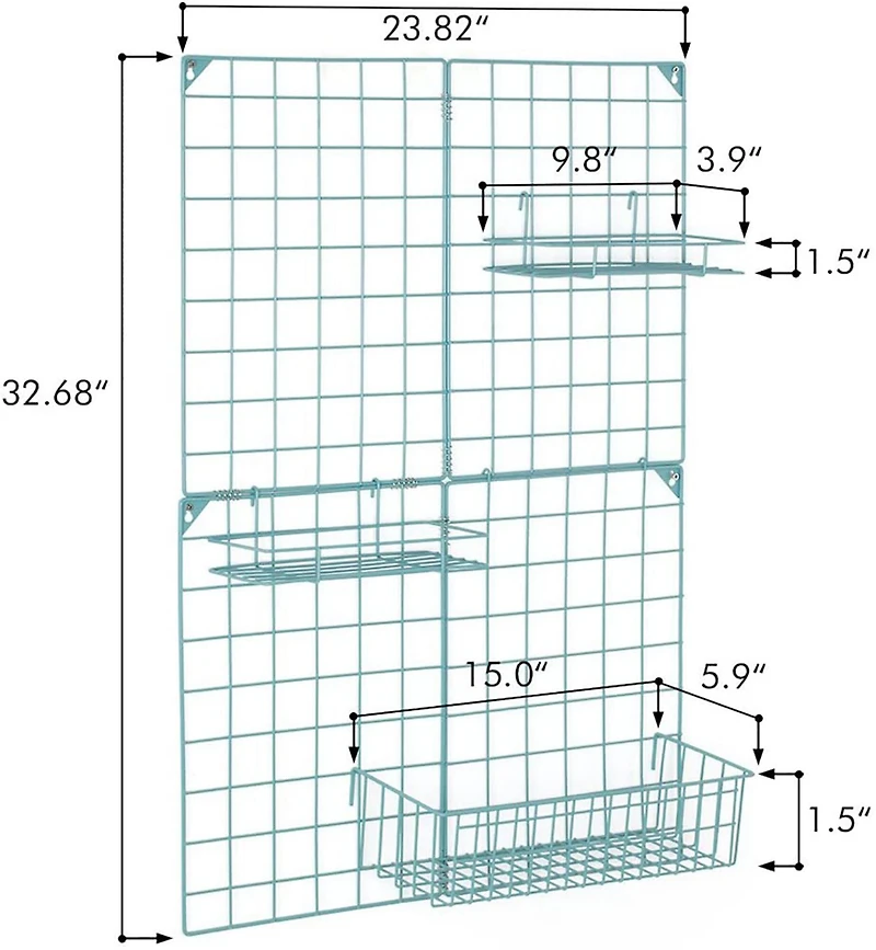 NEX™ Blue Wire Grid Storage Panel with 3 Wire Baskets