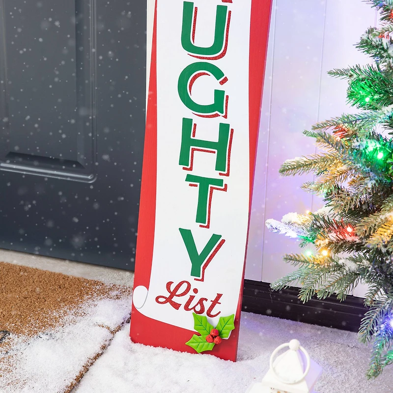 Glitzhome® 3.5ft. Double-Sided Wooden Naughty & Nice List Porch Sign