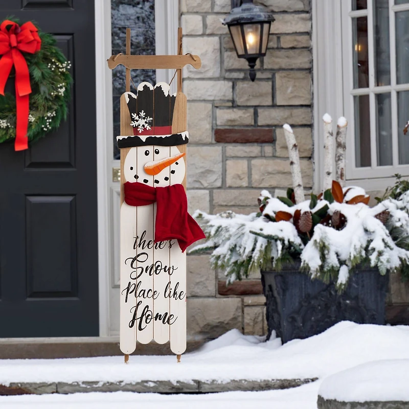 Glitzhome® 3.5ft. Wooden Christmas Snowman Porch Sign