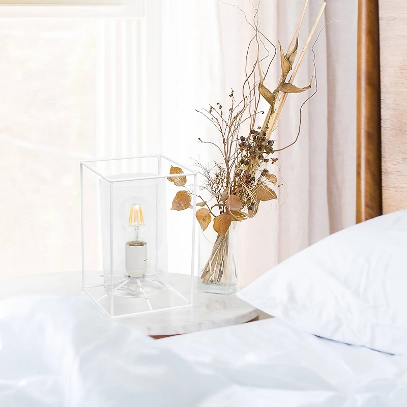 Lalia Home White Framed Table Lamp with Clear Cylinder Glass Shade