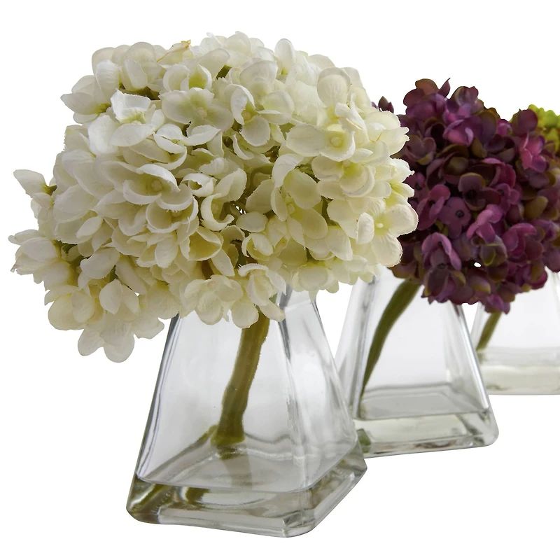 Green, Purple & White Hydrangea with Vase, 3ct.