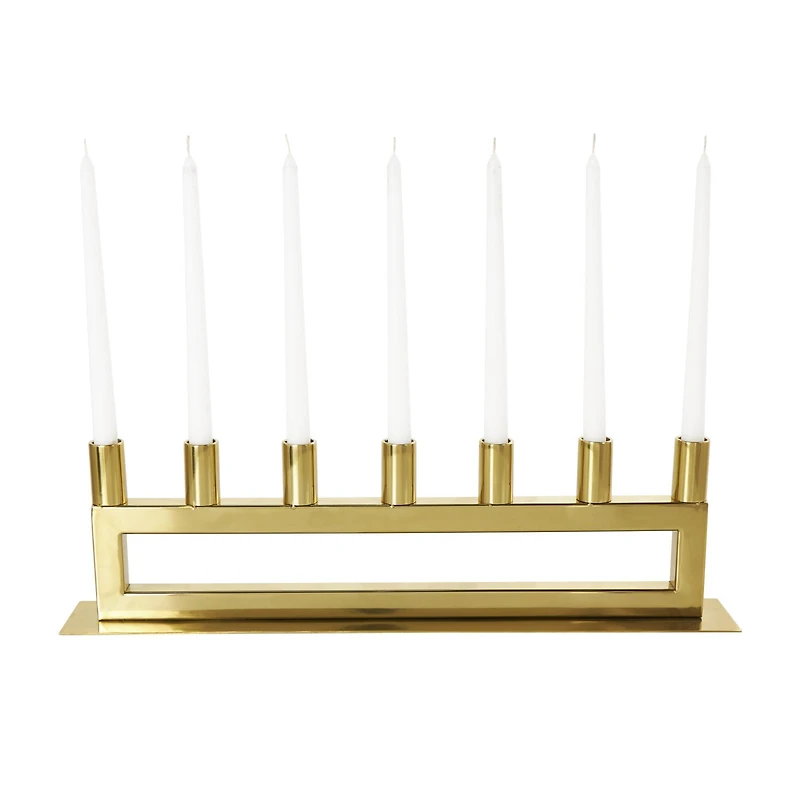 22" Gold Stainless Steel 7 Taper Candle Candelabra with Rectangular Frame