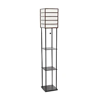 Lalia Home Metal Floor Lamp with Storage Shelves and Linen Shade