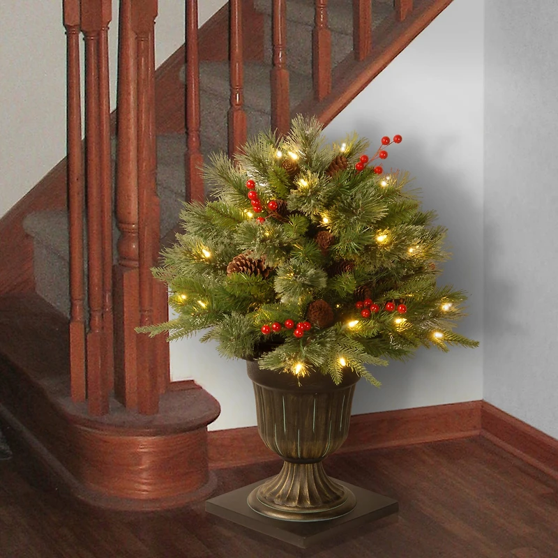 24" Pre-Lit Feel Real® Colonial Artificial Christmas Porch Bush, Clear Lights