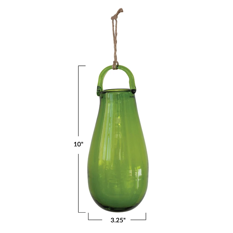 Hello Honey® 10" Green Hand Blown Glass Hanging Vase