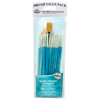 Royal & Langnickel® Zip N' Close Golden Taklon 10 Piece Brush Set