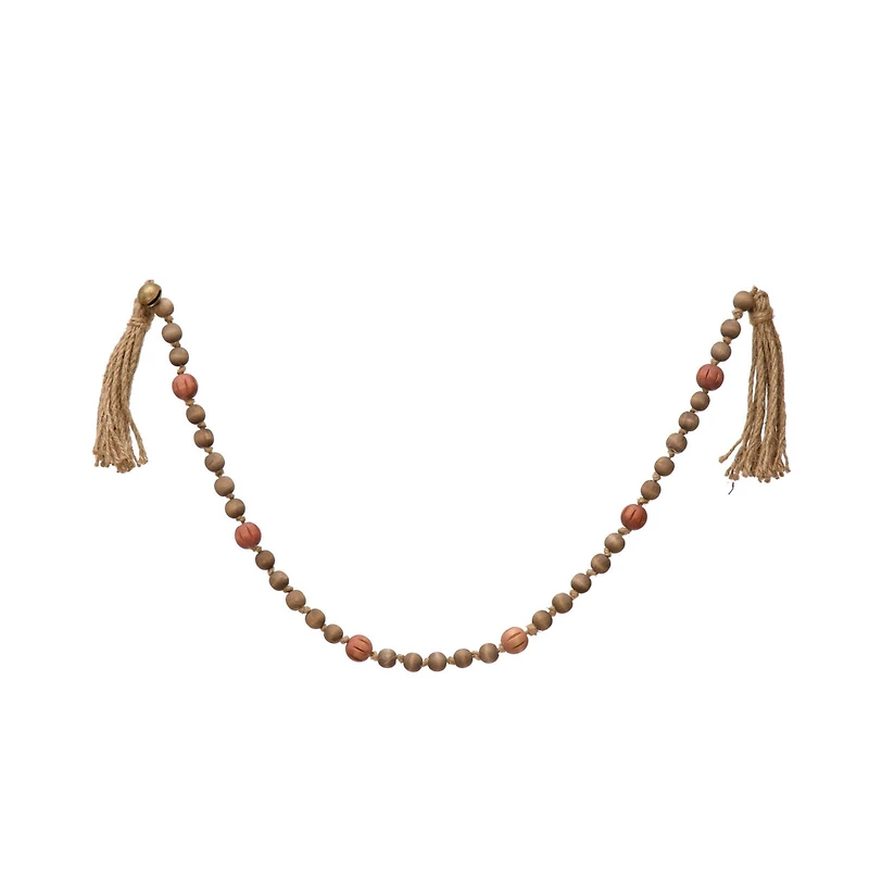 Hello Honey® 40" Paulownia Wood Beads, Jingle Bells & Jute Tassels Garland