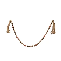 Hello Honey® 40" Paulownia Wood Beads, Jingle Bells & Jute Tassels Garland