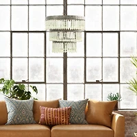 Hello Honey® 21.3" 3-Tier Round Metal Chandelier With 3 Lights & Hanging Wood Beads