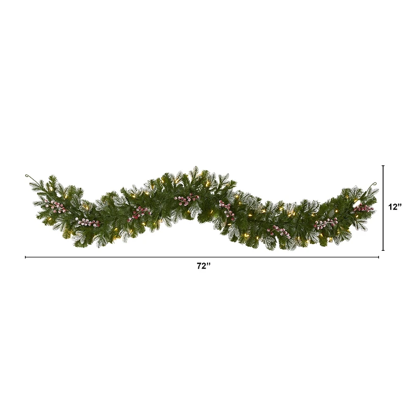 6ft. LED Snow Tipped Berries & Pine Christmas Garland