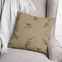 Brown Pine & Birds Throw Pillow