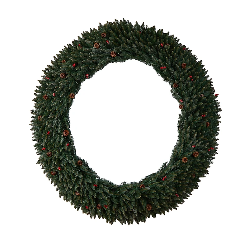 6ft. Clear LED Lights Flocked Artificial Christmas Wreath With Pinecones & Berries