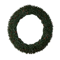 6ft. Clear LED Lights Flocked Artificial Christmas Wreath With Pinecones & Berries