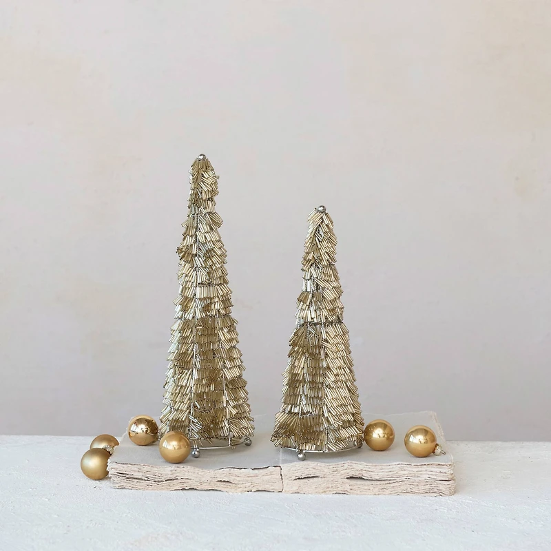 Hello Honey® 10.75" Gold & Nickel Wire & Glass Beaded Christmas Tree