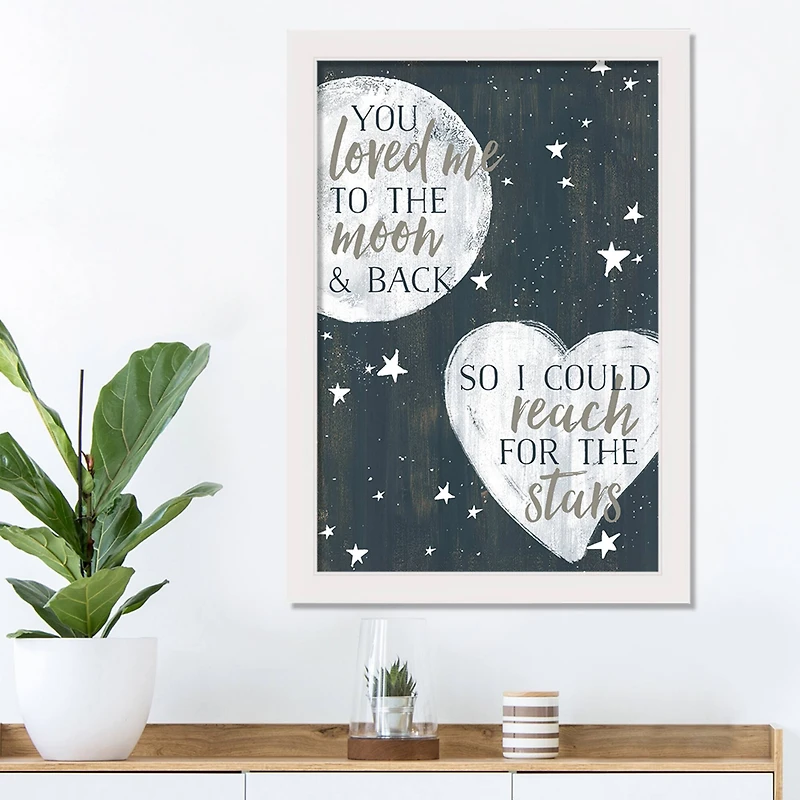 To the Moon and Back Mom White Framed Canvas
