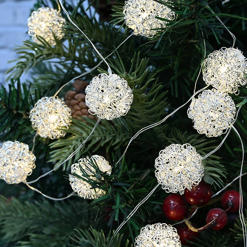 18ct. Warm White LED Silver Wire Ball String Lights by Ashland®