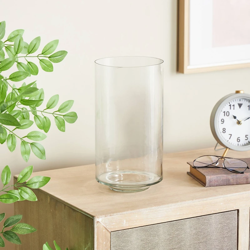 12" Clear Glass Wide Minimalistic Glass Vase
