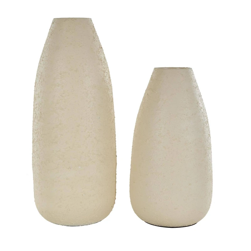 Cream Minimalistic Distressed Textured Metal Vase Set
