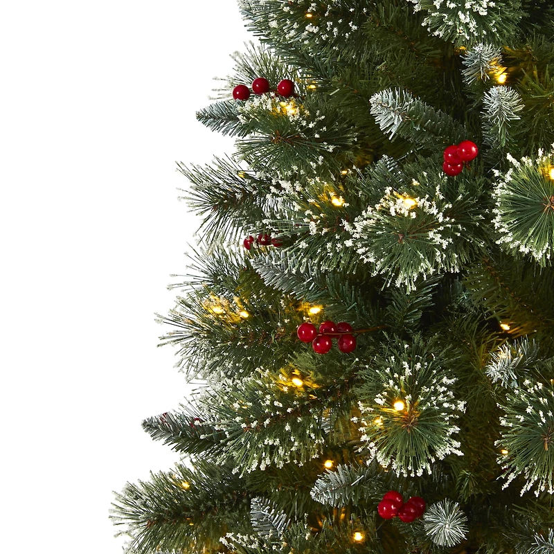 6ft. Pre-Lit Frosted Swiss Pine & Berries Artificial Christmas Tree with Clear LED Lights