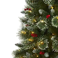 6ft. Pre-Lit Frosted Swiss Pine & Berries Artificial Christmas Tree with Clear LED Lights