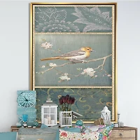 Designart - Farmhouse Triptych of Blue Ornaments And Oriole