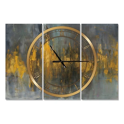 Designart Black & Gold Glam Abstract 3 Panel Modern Wall Clock