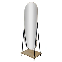 Metal & Wood Oval Cheval Swivel Floor Mirror with Shelf - 22" x 67"