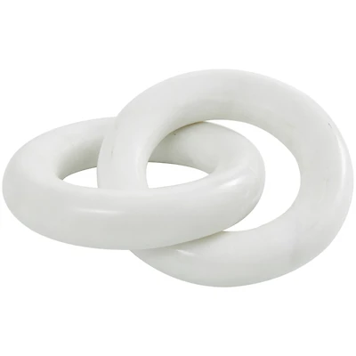7" White Marble Geometric 2-Link Chain Sculpture