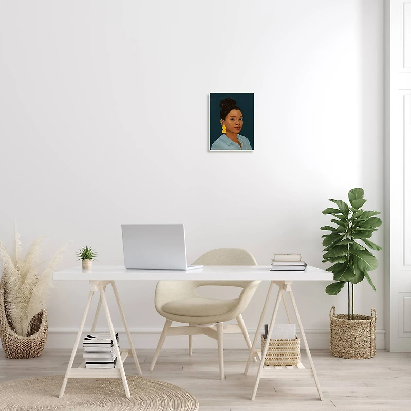 Stupell Industries Sophisticated Female Portrait With Yellow Triangle Earrings Wall Plaque