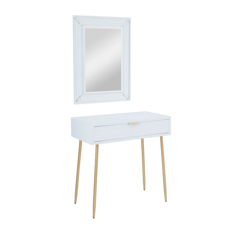 Set of 2" White Wood Contemporary Console Table with Mirror, 31" x 31" x 16"